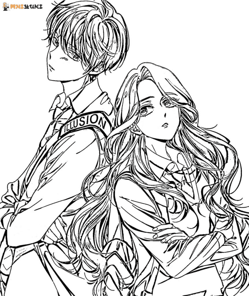 Anime Girl with her Boyfriend Coloring Page