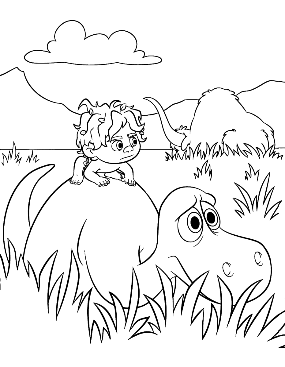 Arlo en Spot in the Grass uit The Good Dinosaur