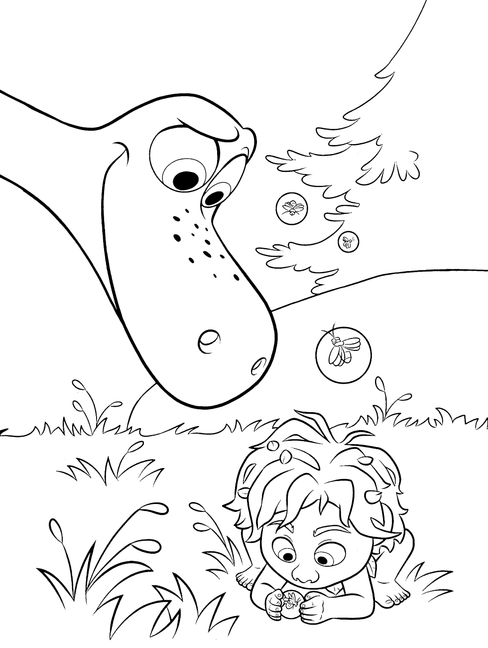 Arlo with Spotlooking the fireflies Coloring Page