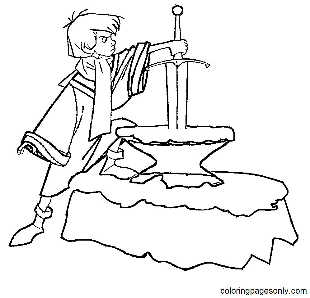 Arthur with Excalibur Sword Coloring Page