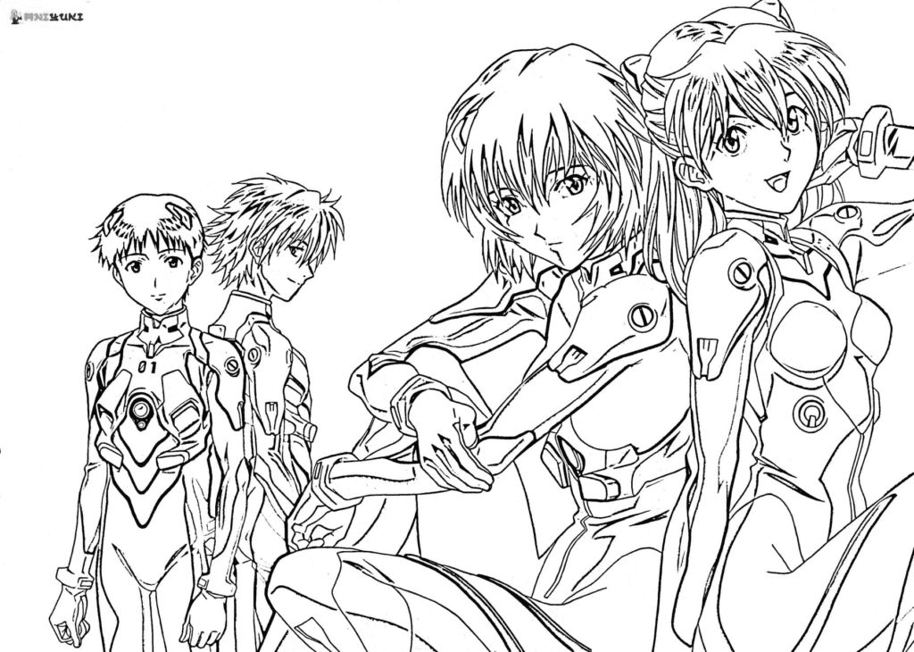 Asuka Langley, Rei Ayanami, Shinji Ikari e Kaworu Nagisa de Neon Genesis Evangelion