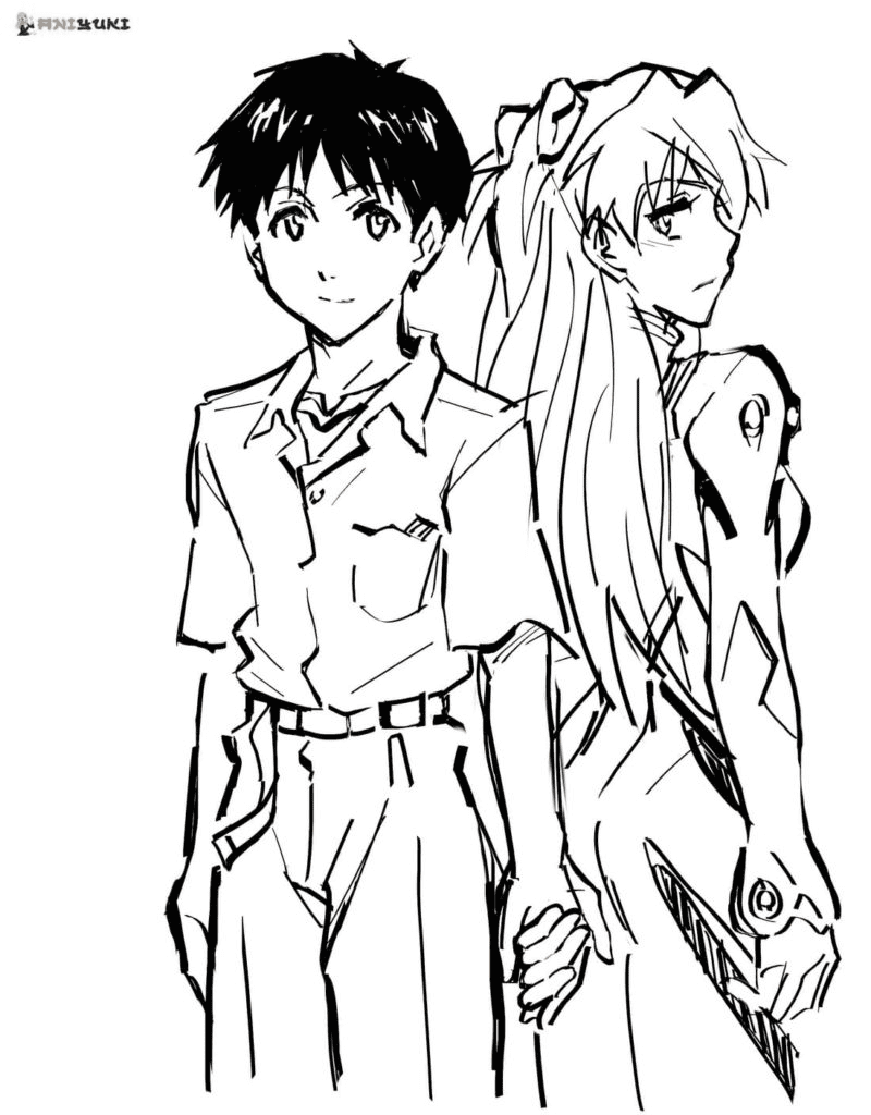 Asuka Langley and Shinji Ikari Coloring Page