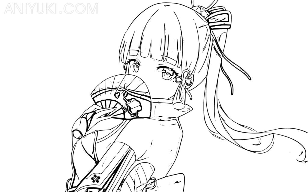 Ayaka Kamisato With A Fan Coloring Page Free Printable Coloring Pages 