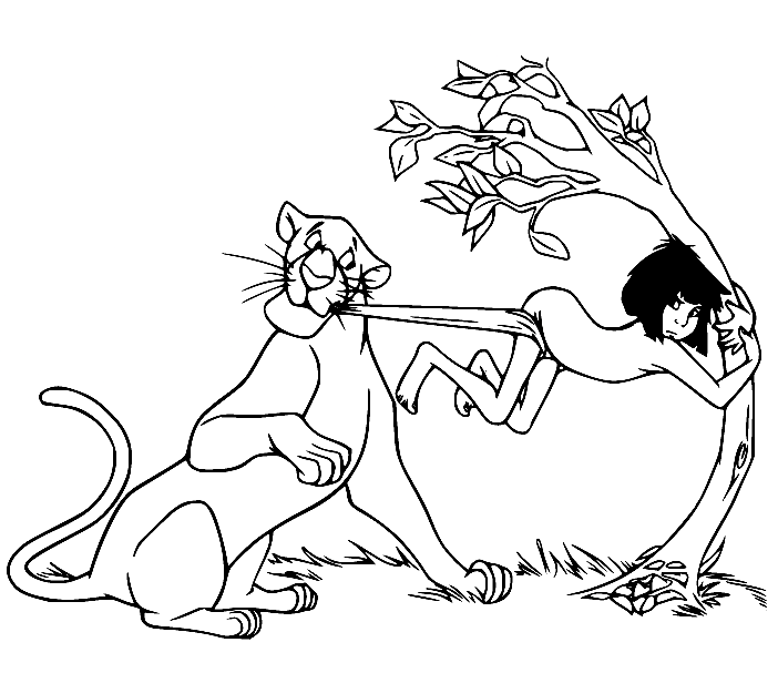 Bagheera Training Mowgli Coloring Page