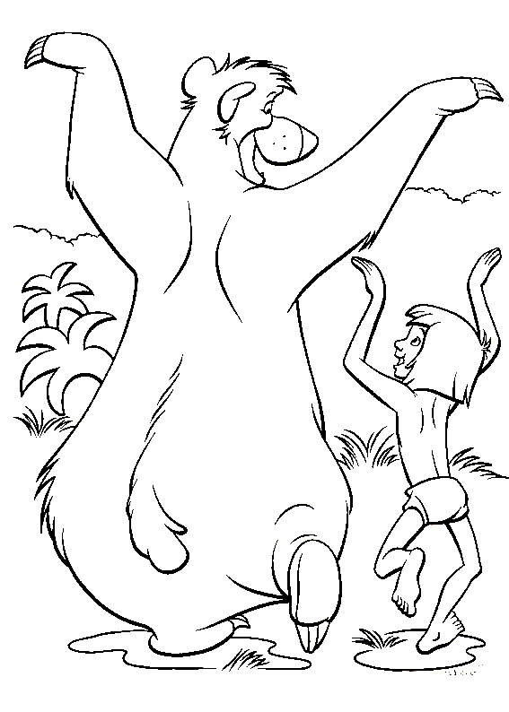 Baloo And Mowgli Are Dancing Coloring Pages
