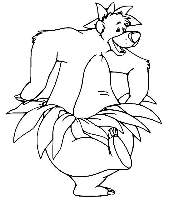 Baloo Bear Dancing with Leafs Coloring Page