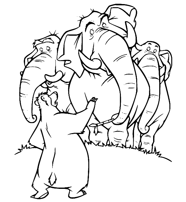 Baloo Bear and the Elephants Coloring Page