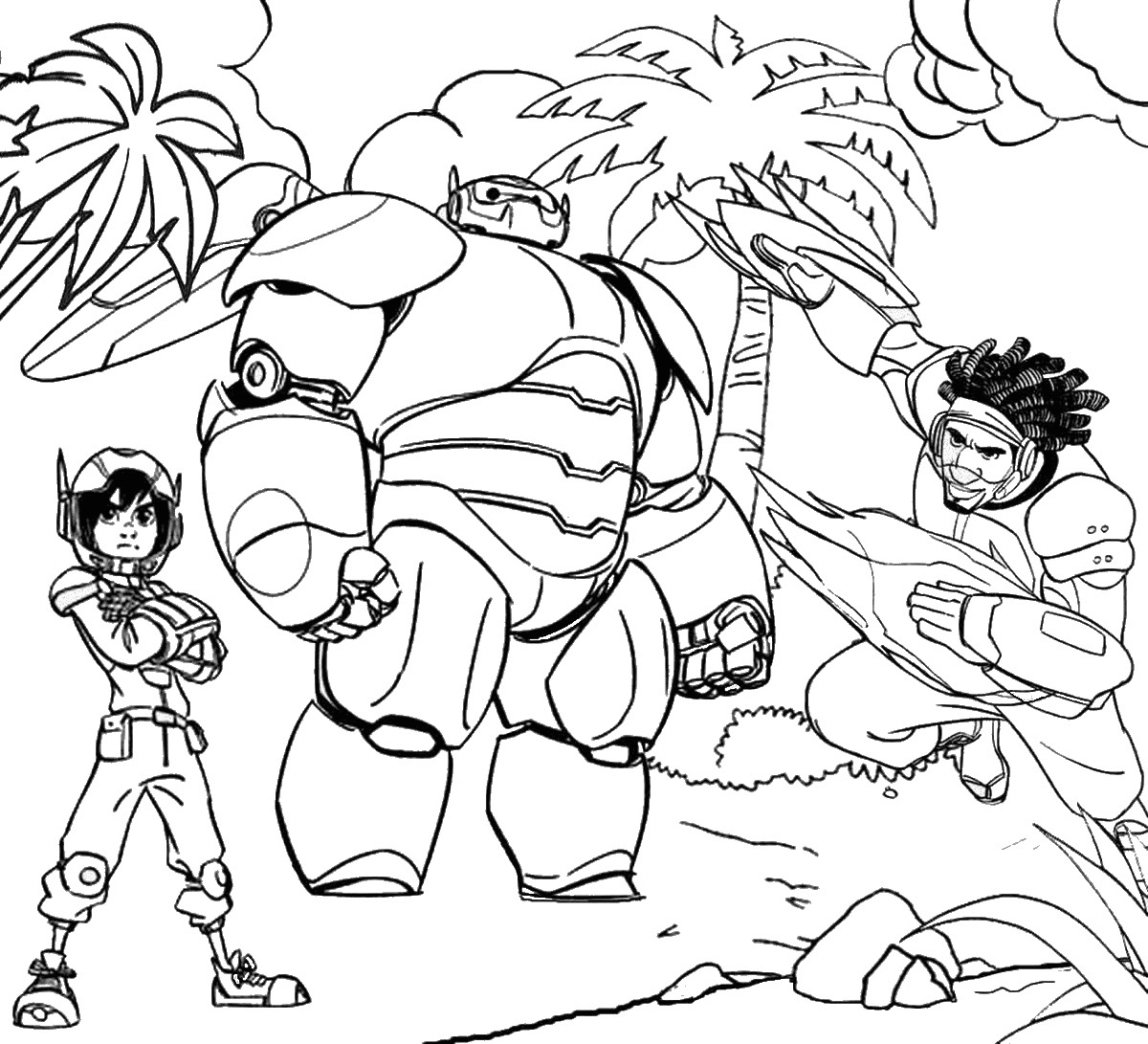Baymax with Hiro and Wasabi Coloring Pages