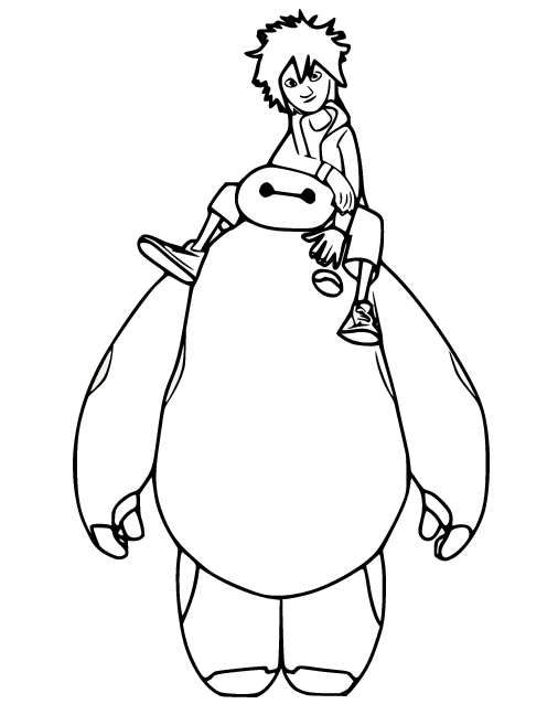 Baymax with Hiro on His Shoulder Coloring Page