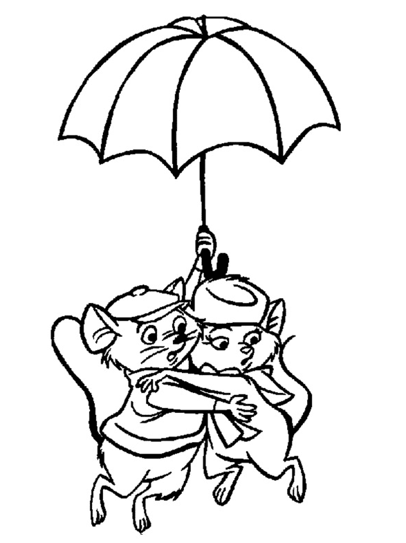 伯纳德和比安卡在伞下着色页