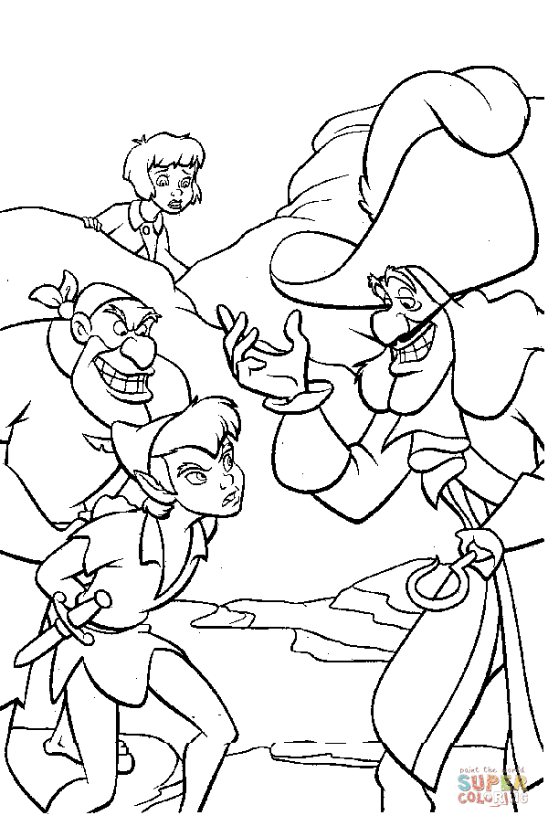 Captain Hook and Peter Pan Coloring Page