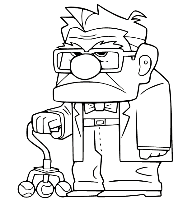 Carl Fredricksen Holds His Crutch Coloring Page