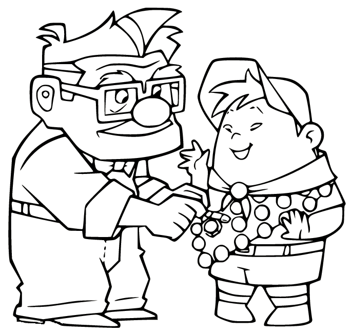 Carl Gives Russell a Badge Coloring Page