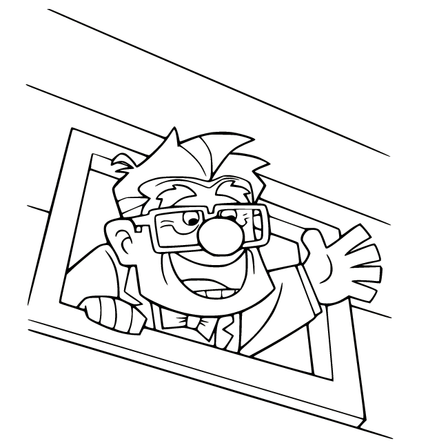 Carl Waving Hand from the Window Coloring Page