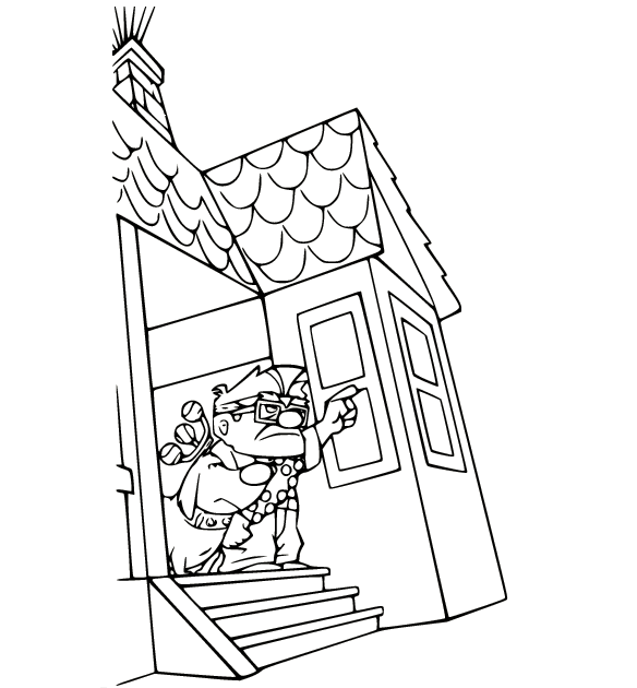 Carl and Dug at the Door Coloring Pages