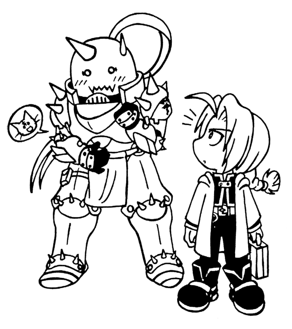 Chibi Alphonse and Edward Elric Coloring Page