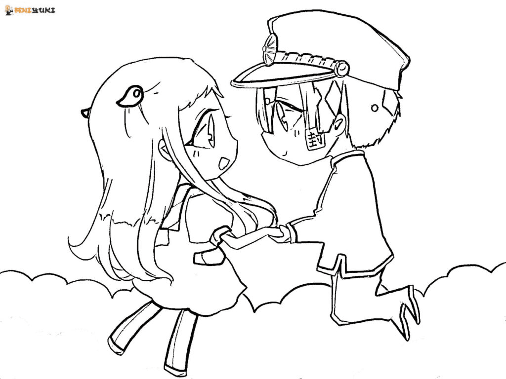 Chibi Nene Yashiro and Hanako holding hands Coloring Page