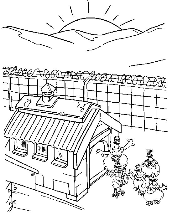 Chicken Farm at Dawn Coloring Page