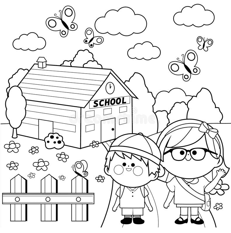 Children at School Coloring Page