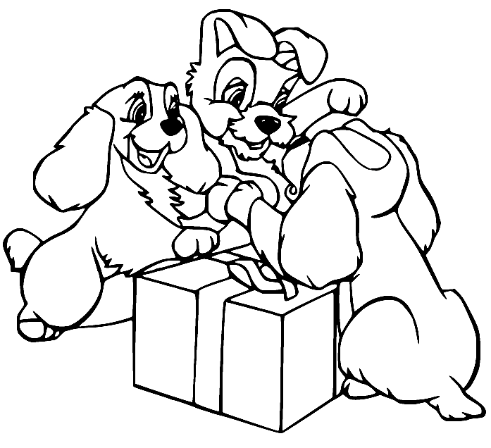 Collette and Danielle with a Gift Box Coloring Page