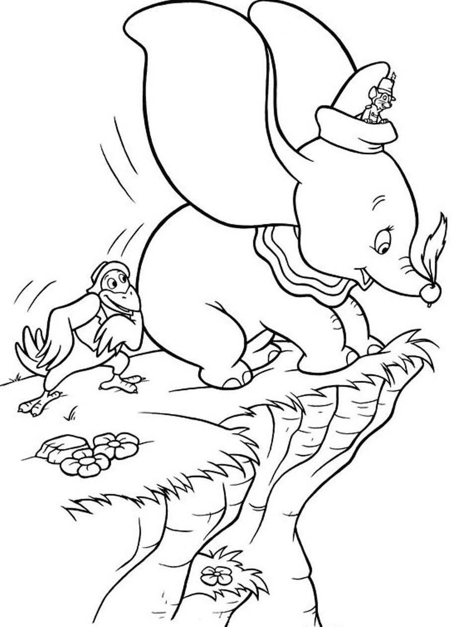 Ausmalbild: Krähe hilft Dumbo, wieder zu fliegen