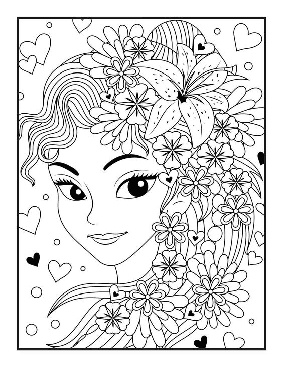 Cute Girl Aesthetic Drawing Coloring Page