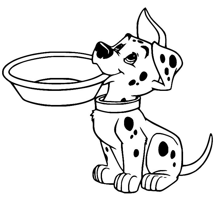 斑点狗拿着 101 只斑点狗的碗