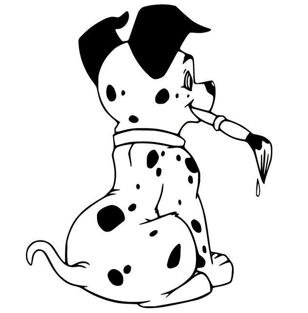 Dalmatian Holds a Brush Coloring Page