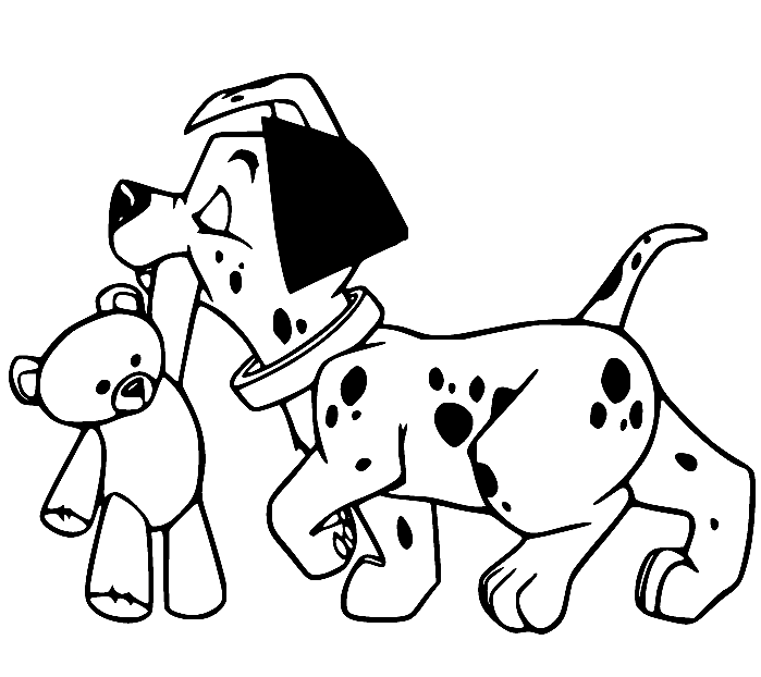 Dalmatian Holds a Teddy Bear Coloring Page