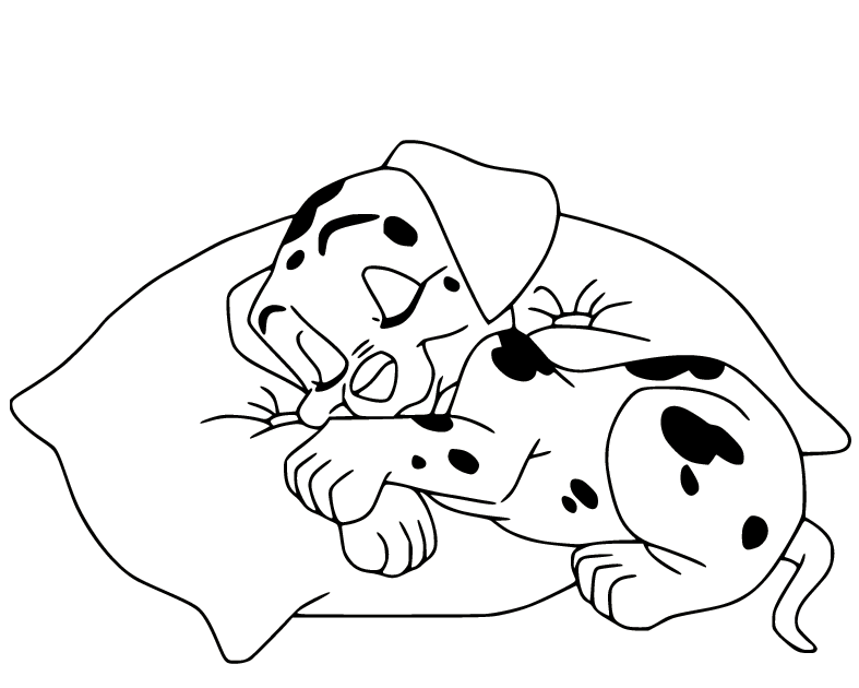 Dalmatian Sleeping on the Pillow Coloring Page