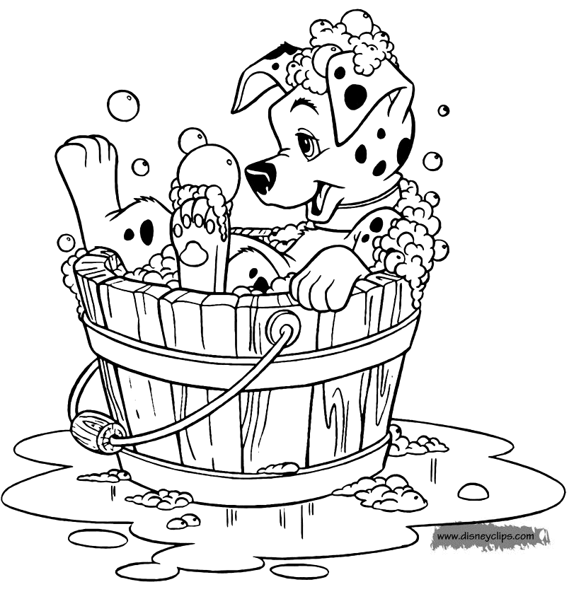 Dalmatian bathing in a bucket Coloring Page