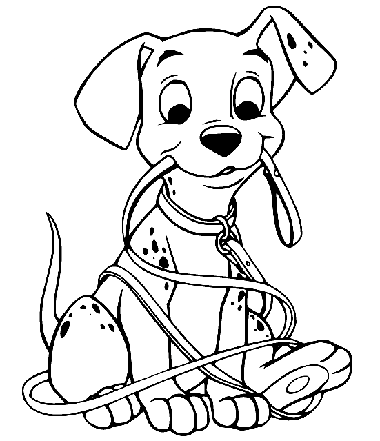 Dalmatian with a Rope Coloring Page