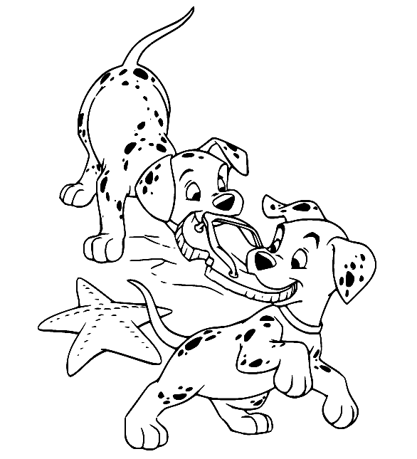 Dalmatians and a Starfish Coloring Page