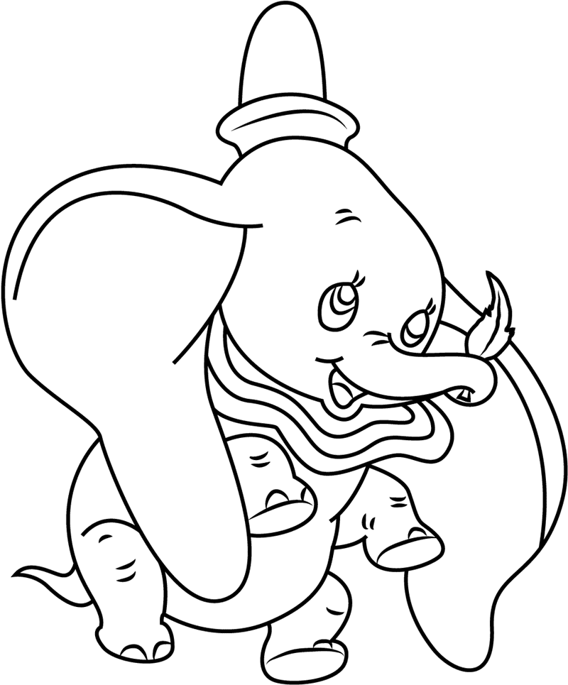 Dibujo para colorear de Dumbo sosteniendo una hoja