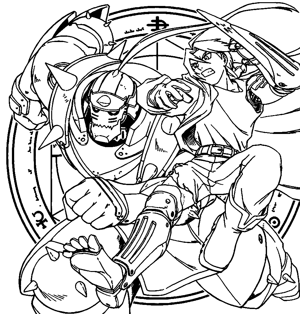Edward Elric and Alphonse in battle Coloring Page