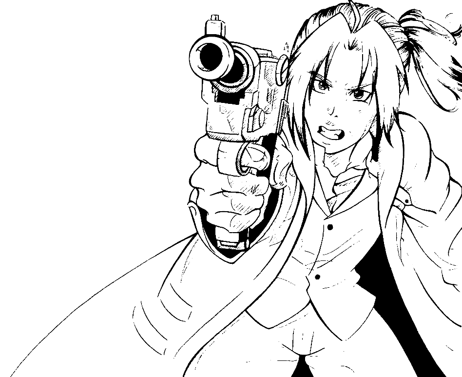 Edward Elric with Gun Coloring Page