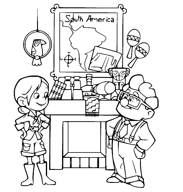 Ellie and Carl Plan Their Trip Coloring Page