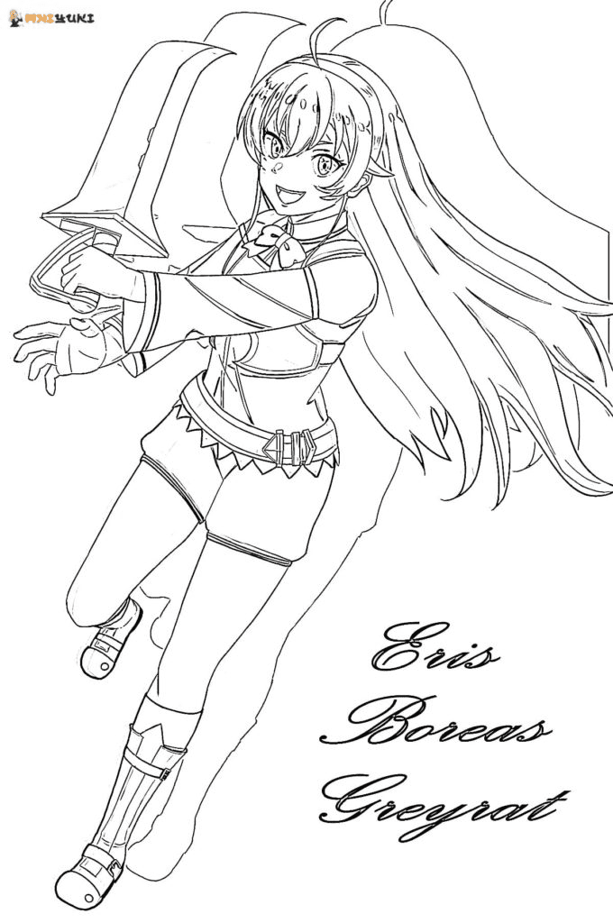 Eris Greyart with a wooden sword Coloring Page