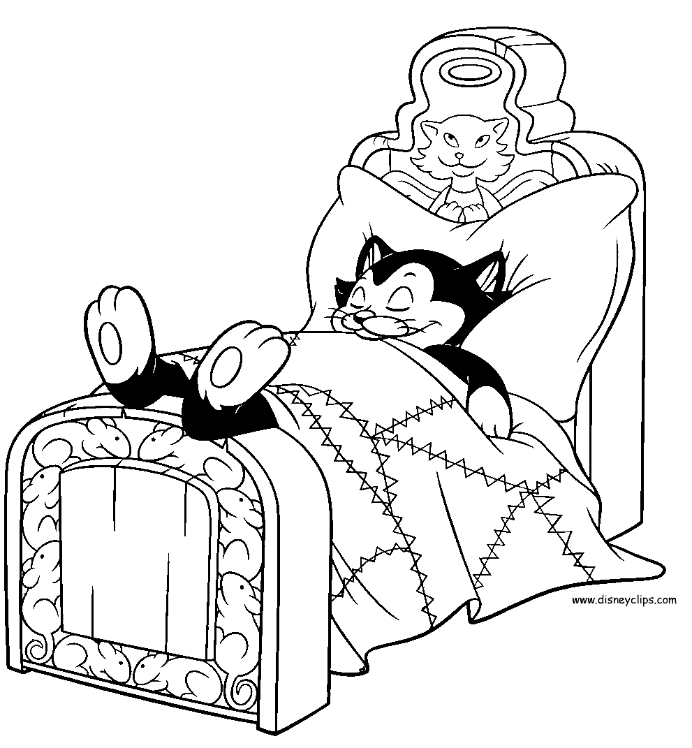 Figaro in bed Coloring Pages