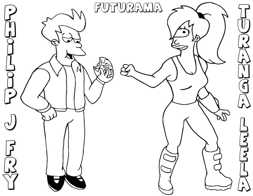 Fry and Leela from Futurama Coloring Pages