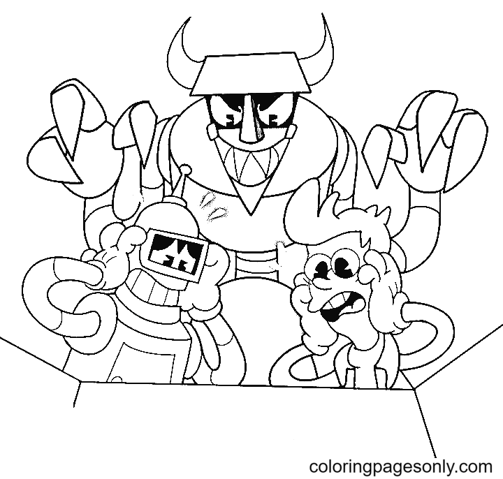Fry with Bender and Robot Devil Coloring Pages