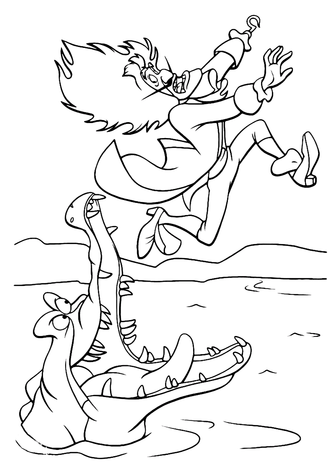 Funny Alligator And Captain Hook Coloring Page