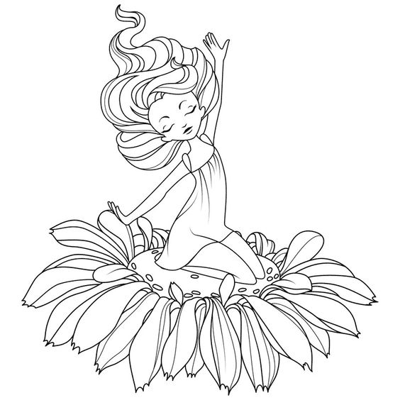 Girl on Flower Coloring Page