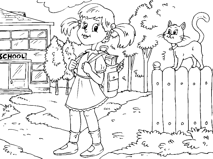 Girls Go to School Coloring Page