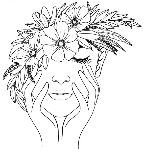 Hand Woman and Flowers Coloring Page