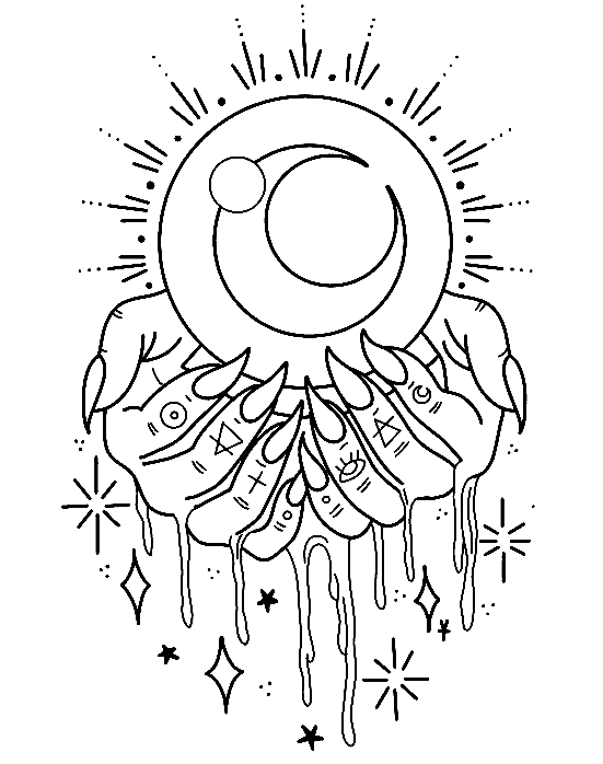 Hand with Sun and Moon Coloring Pages