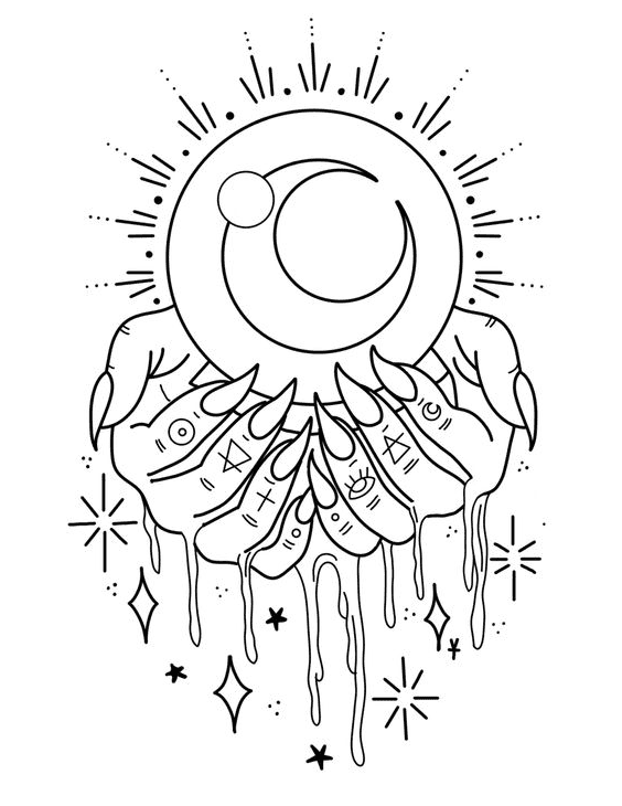 Hand with Sun and Moon Coloring Page