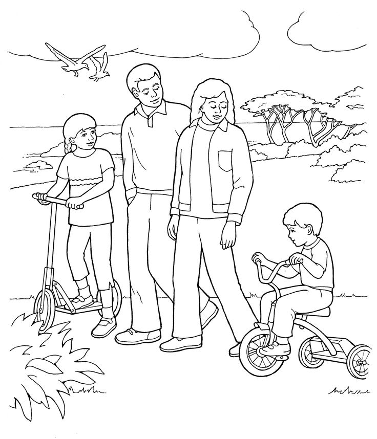 Happy Family for Primary School Children Coloring Page