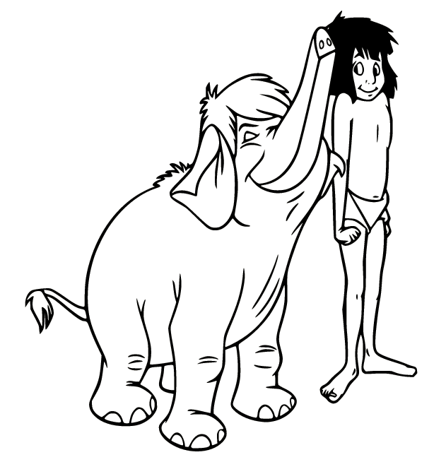 Hathi Elephant with Mowgli Coloring Page