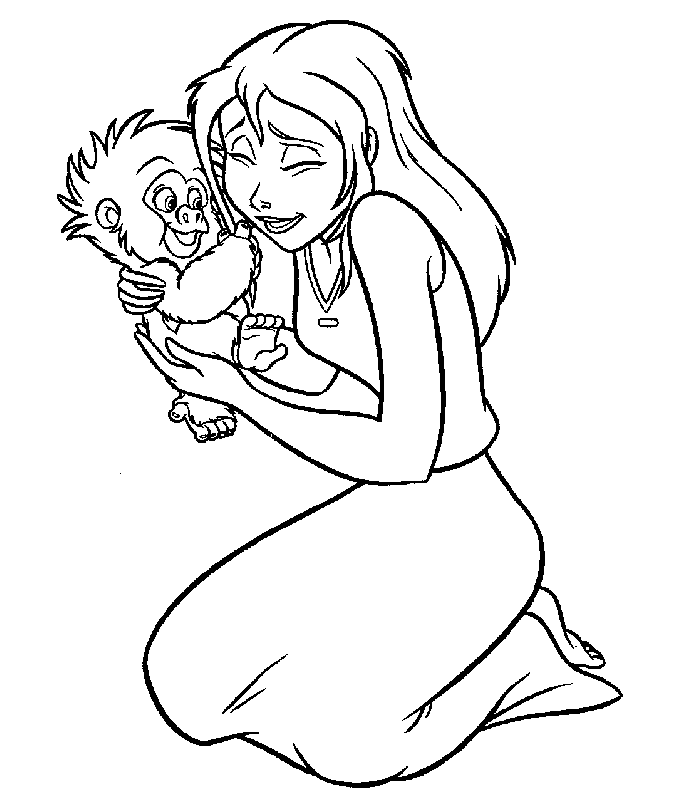 Jane and Little Monkey Coloring Page